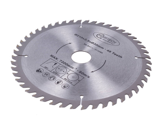 Cirkelzaagblad 210mm, 48 Tanden, Incl. Adapters voor Houtbewerking
