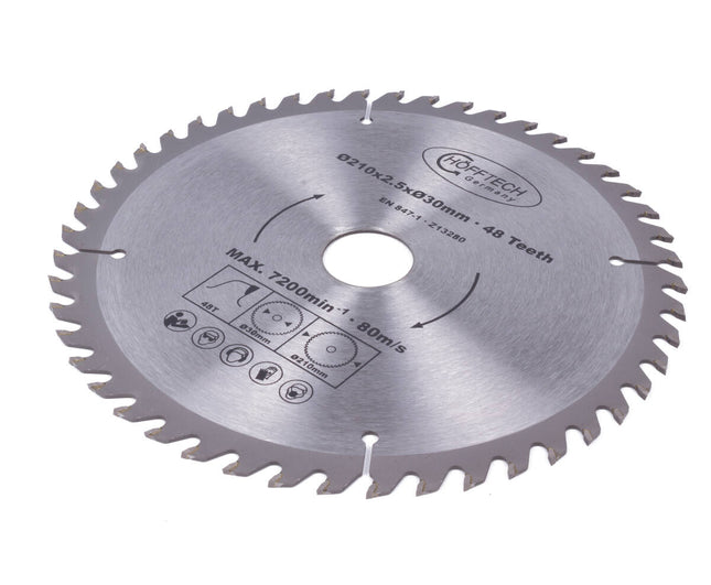 Cirkelzaagblad 210mm, 48 Tanden, Incl. Adapters voor Houtbewerking