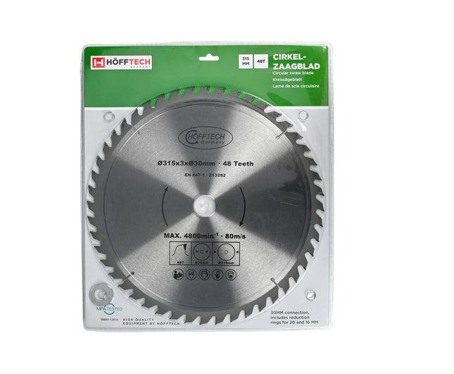 Cirkelzaagblad 315mm 48T WZ, Incl. Reductieringen, Houtbewerking