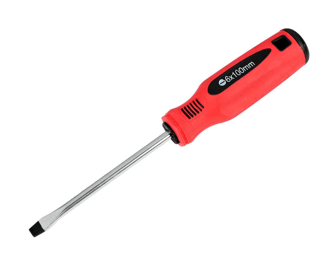 Plat 6x100 Schroevendraaier Rood/Zwart Cr-V, Magnetische Punt