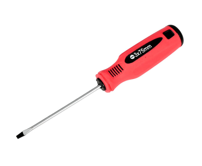 Platkop Schroevendraaier 3x75mm Cr-V, Rood/Zwart, voor Elektronica.