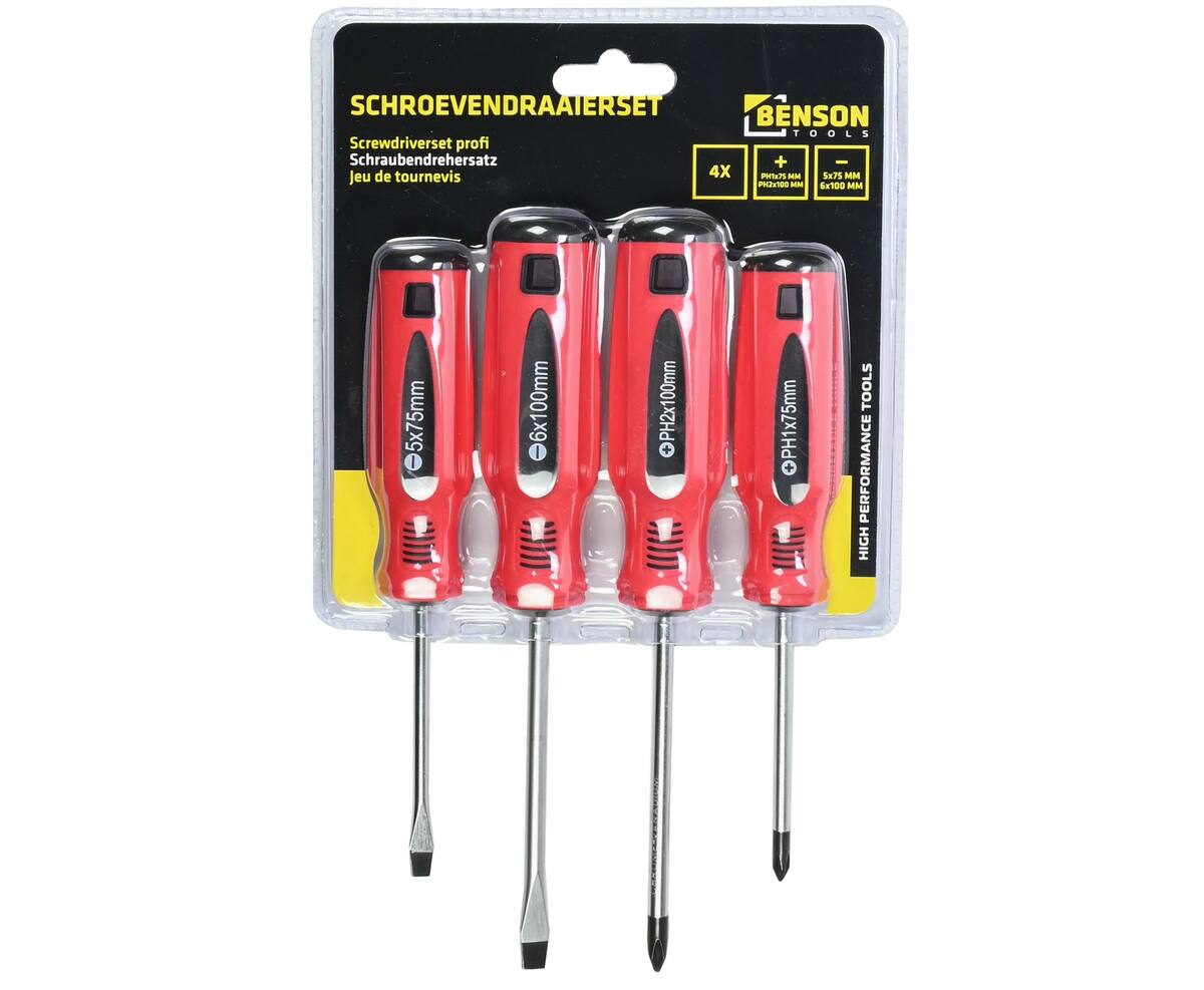 Schroevendraaier Set 4 dlg - 2 Platkop, 2 Kruiskop voor Thuisgebruik