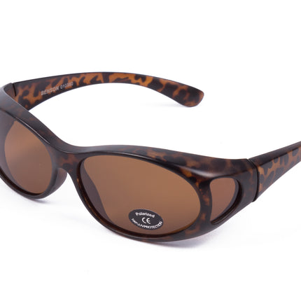 Overzet zonnebril demi brown – Glasmaat hoogte 37 mm x breedte 57 mm, 150 mm, 37 mm