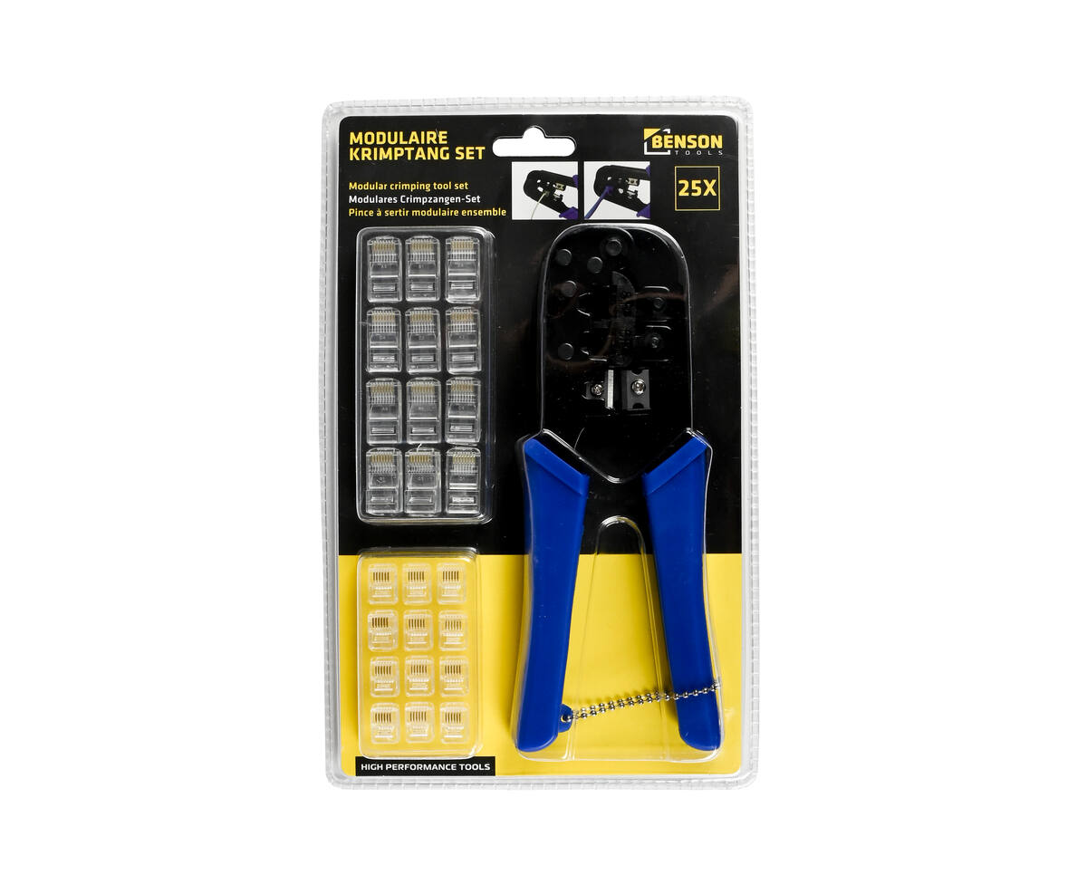 Krimptang Set 25-delig: Voor RJ45 Ethernet & RJ11/12 Telefoonstekkers.