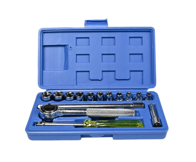 Doppendoos 17-delig: 1/4" Dopsleutels, Ratel, Verlengstukken, Compact
