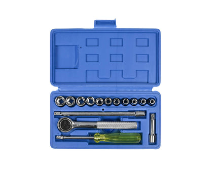 Doppendoos 17-delig: 1/4" Dopsleutels, Ratel, Verlengstukken, Compact