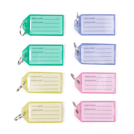 Sleutellabels 8 stuks, kleurrijk, beschrijfbaar, met metalen ring.