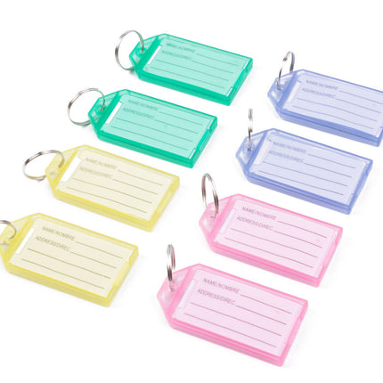 Sleutellabels 8 stuks, kleurrijk, beschrijfbaar, met metalen ring.