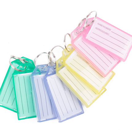 Sleutellabels 8 stuks, kleurrijk, beschrijfbaar, met metalen ring.