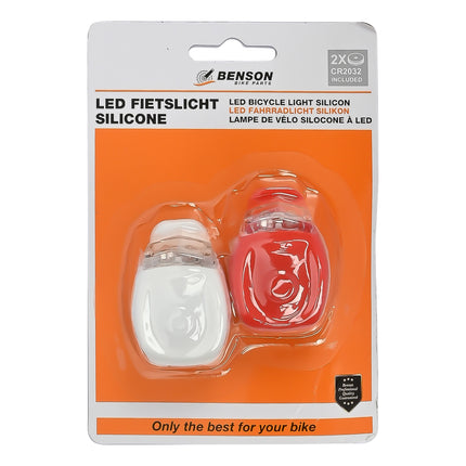 Fietslamp LED 2 dlg silicone – Functie knipperen - aan - uit, 31,8 mm, Waterdicht