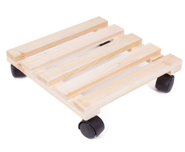 Houten Planten Trolley 30x30cm, 360° Wielen, Max 30kg, Binnen/Buiten.