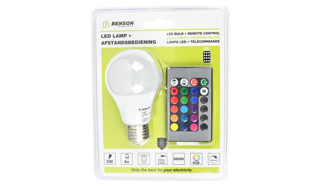 Led Lamp E27 3 Led 4W Multicolor + Afstandsbed.