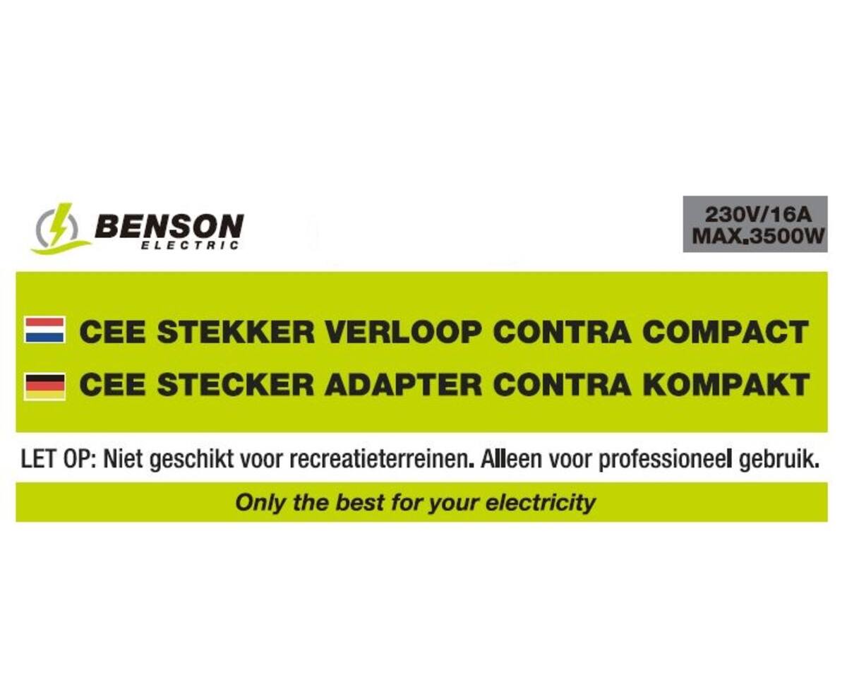 CEE Stekker IP44 16A 230V 2P+E, voor binnen/buiten gebruik.