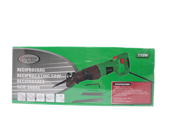 Reciprozaag 900W, 2 zaagbladen, ideaal voor hout en metaal snijden.
