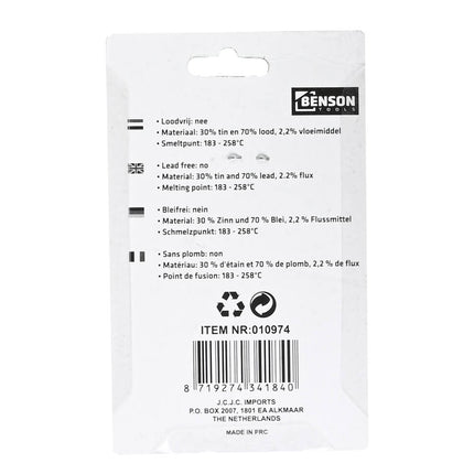 Soldeertin 60g ø1mm, 70/30 lood-tin, ideaal voor elektronica solderen