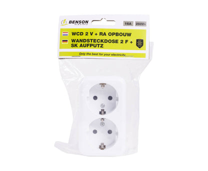2-voudige RA Wandcontactdoos Opbouw, 250V AC, 16A, IP20, 102x61x43mm