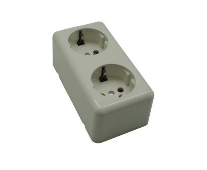 2-voudige RA Wandcontactdoos Opbouw, 250V AC, 16A, IP20, 102x61x43mm