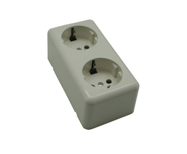 2-voudige RA Wandcontactdoos Opbouw, 250V AC, 16A, IP20, 102x61x43mm