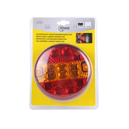 Rond LED Achterlicht 140 mm: 8x LED, E4, IP67, Remlicht & Richtingaanwijzer.