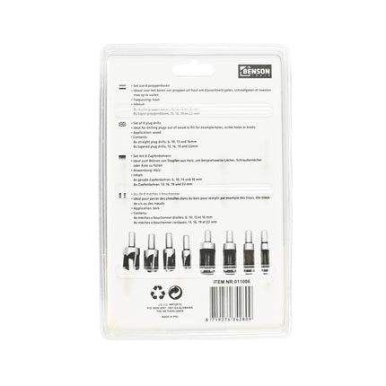 Boorset 8 dlg Proppenboor: 6-22mm, voor naadloze houten afwerkingen.