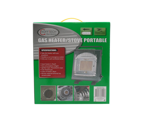 Portable 2-in-1 Gas Heater/Stove, Butane, 1.7 kW, 124 g/h, Camping Use