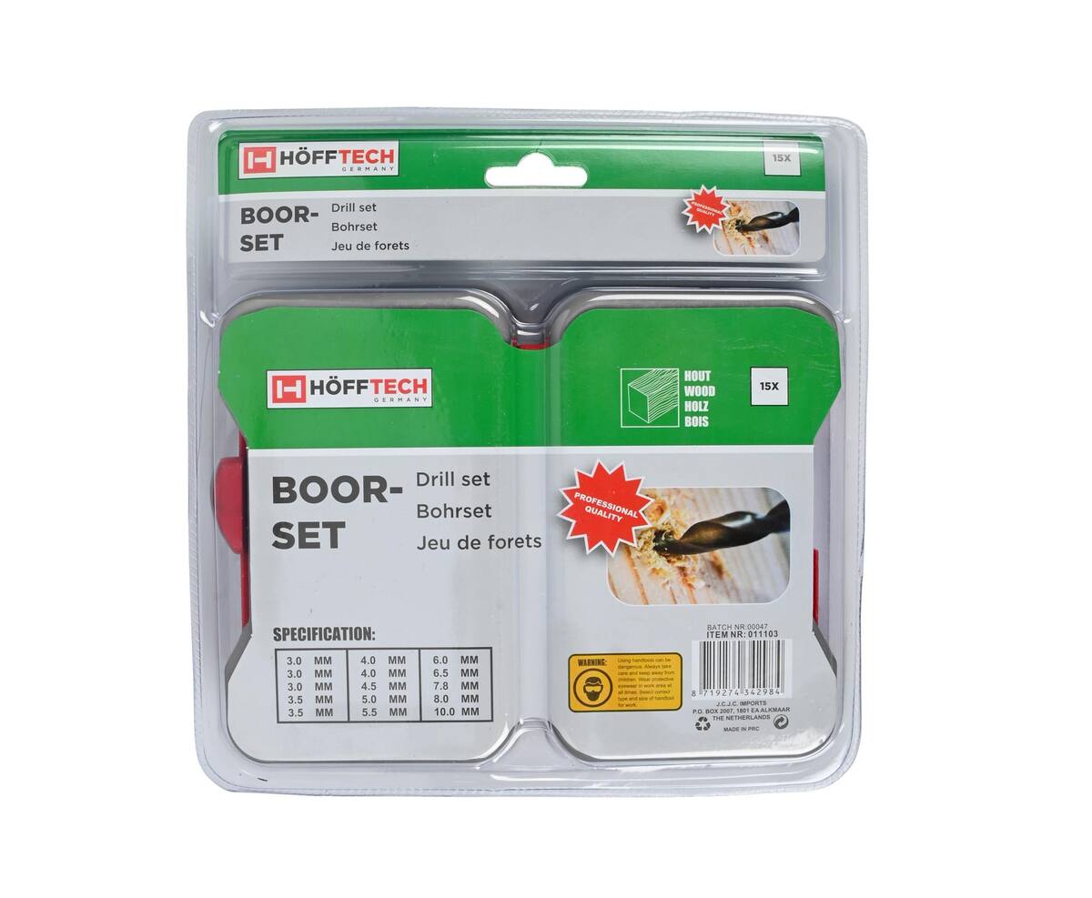 15-delige Carbon Steel Boorset voor Hout, Incl. Hardcase