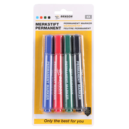 Merkstift permanent 4 dlg kleur profi – Kleuren blauw, rood, groen, zwart, 2,5 mm