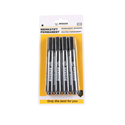 Zwarte Permanent Marker Set 4-delig, 2-2,5mm, Voor Diverse Oppervlakken