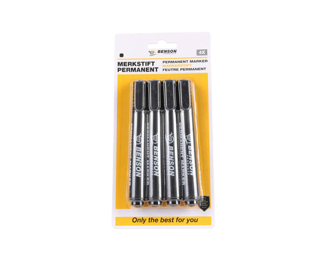 Zwarte Permanent Marker Set 4-delig, 2-2,5mm, Voor Diverse Oppervlakken