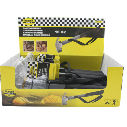 Camping Hamer 16 oz - Stalen kop, rubberen grip, ideaal voor haringen.