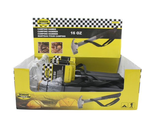 Camping Hamer 16 oz - Stalen kop, rubberen grip, ideaal voor haringen.