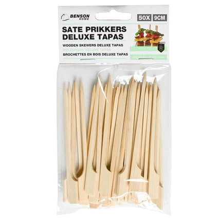 Sate prikkers 50 dlg 9 cm deluxe tapas – Lengte 9 cm, Verpakking 50 stuks, Materiaal hout