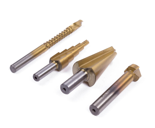 HSS Boorset 4-dlg: Trappen-, Kegel-, Frees- en Verzinkboor voor Hout/Metaal.