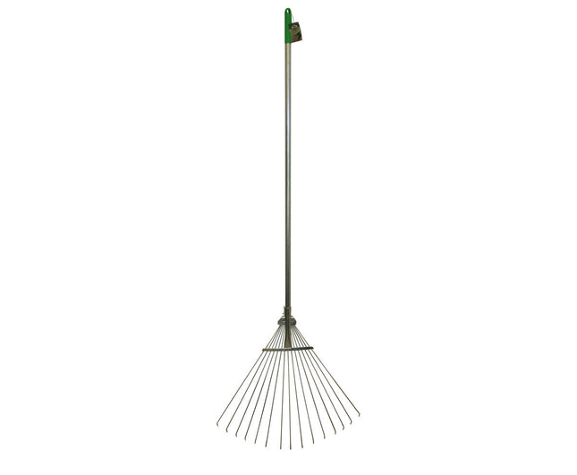 Verstelbare metalen bladhark 155 cm voor bladeren en tuinafval.