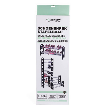Schoenenrek 64x20x34cm, stapelbaar voor 6 paar, uitbreidbaar tot 30.