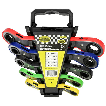 5-delige Ringratelset, Chroom-Vanadium, Auto- en Huisreparaties