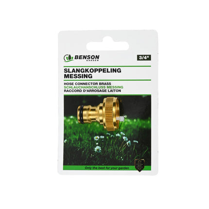 Slangkoppeling Messing 3/4" voor snelle tuinslang-aansluiting.