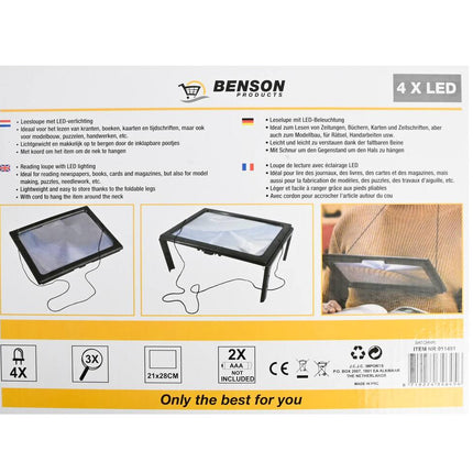 Leesloupe A4, 3x Vergroting, 4 LED-lampen, Ideaal voor Lezen