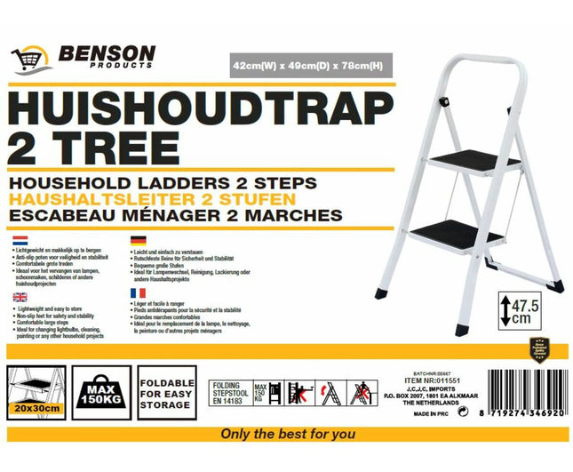 Huishoudtrap 2 Treden - Lichtgewicht, Anti-slip, 150kg Belastbaar
