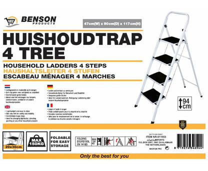 Huishoudtrap 4 Treden - Anti-slip, 150kg max, Lampen Vervangen