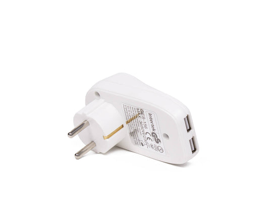 Stopcontact met 2 USB-poorten, 2.1A, laad smartphones en tablets.
