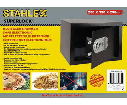 Elektronische Kluis 250x350x250mm, 3-8 cijfercode, incl. noodsleutels