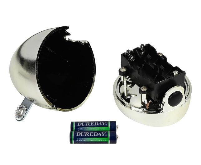 Fietskoplamp 1 LED, Chrome, 2x AA, Stijlvol voor nachtelijke ritten