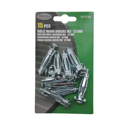 Hollewand Ankers M5 x 37 mm, 15st, Voor Gipsplaat & Multiplex