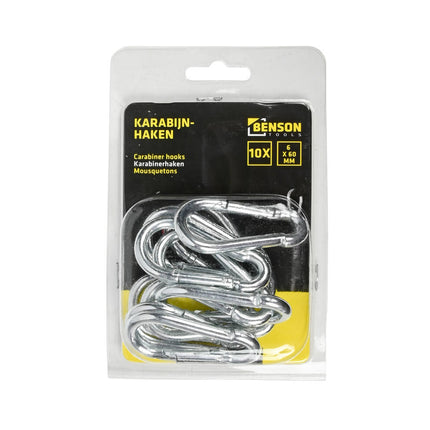 Karabijnhakenset 10 Stuks, 6x60mm - Ideaal voor Ophangen & Bevestigen