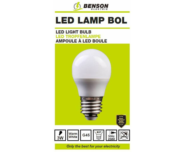 LED Lamp Bol G45 3W E27, 240lm, Warm Wit 3000K voor Woonkamers