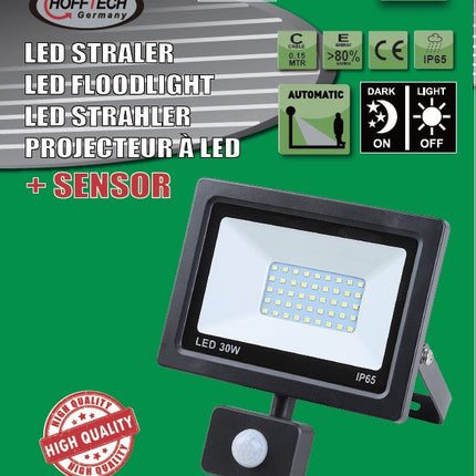 LED straler flat 30W SMD + sensor – Vermogen 30W, Spanning 220 - 240 V, Helderheid 3000 lm