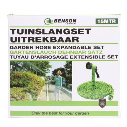 Uitrekbare Tuinslangset 15m met 7-in-1 Sproeikop voor Tuinieren