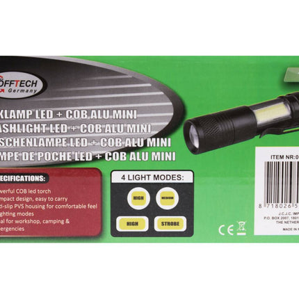 Mini LED Zaklamp 92x21mm, 240lm, 4 standen voor kamperen