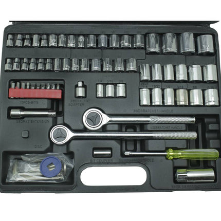 Doppendoos 73-delig met ratels, adapters en sockets voor klussen.